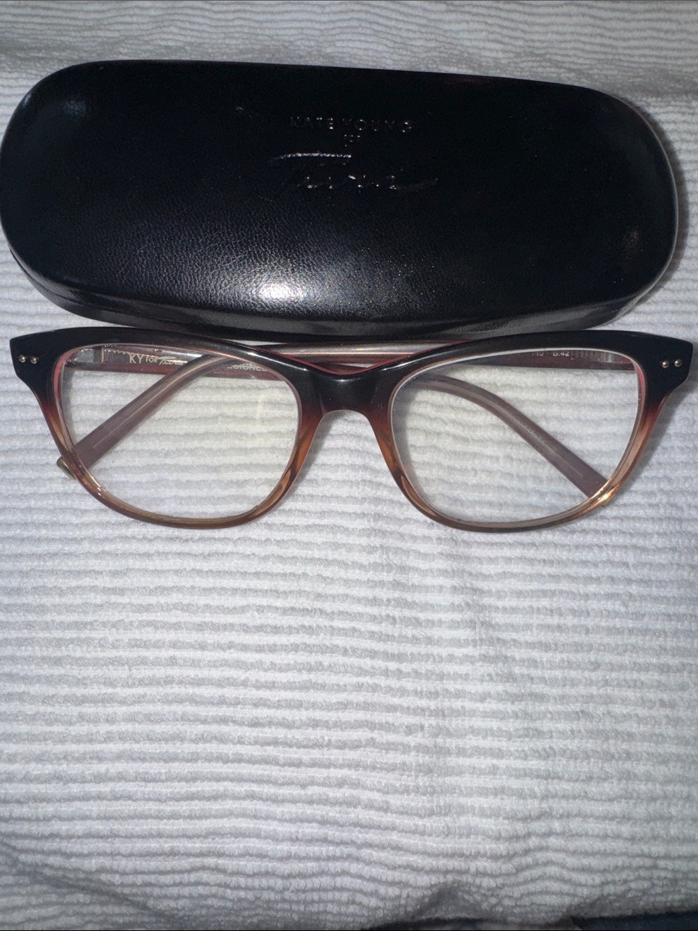 Kate Young for Tura - pink/brown glasses frames with stud detail